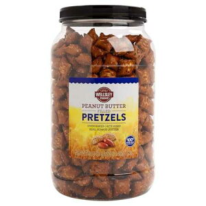 Wellsley Farms Peanut Butter Filled Pretzels - Crunchy Pretzel Nuggets with Real Peanut Butter - Salty Snacks for Adults & Kids - Perfect for Parties, Movies & On-the-Go - Kosher, 50 oz Resealable Jar