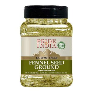 Pride Of India Fennel Seed Ground Natural & Gourmet Spice Perfect Addition to Tea/Drinks/ Roast/Rubs/Bakes/ - Cooling Properties Easy to Store 8 oz. Medium Dual Sifter Jar