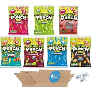 Sour Punch Bites Variety Snack Peak Gift Box -Blue Raspberry, Tropical Blends, Rad Reds, Cherry Lime and Cola, Spicy, Strawberry, and Green Apple