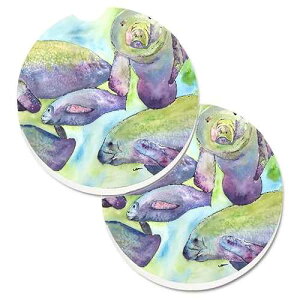 Caroline's Treasures 8544CARC Manatee Set of 2 Cup Holder Car Coasters Absorbent Sandstone Coasters for Car Cup Holders Gifts for Men or Women, Large, Multicolor