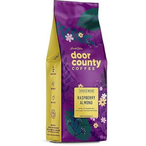 Door County Coffee & Tea Co. Door County Coffee Raspberry Almond, Flavored Coffee Whole Bean | 8oz Bag | Spring-Summer Seasonal | Medium Roast | 100% Specialty Arabica | Raspberry, Sugar Coated Almonds Flavored