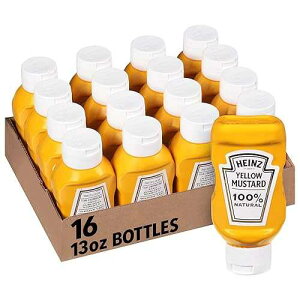 Heinz 100% Natural Yellow Mustard (Forever Full, Inverted, No Seal to Peel, 16 ct Casepack, 13 oz Bottles)