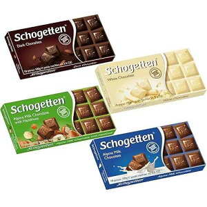 Tastes of Germany Schogetten Original German Chocolate Assortment Candy Bars, Pre-selected Bundle of 4-Dark Chocolate, White Chocolate, Alpine, Hazelnut, 4x100g