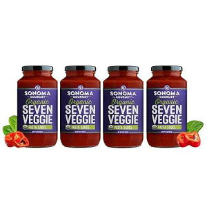 Sonoma Gourmet Seven Veggie Pasta Sauce | USDA Organic, Non-GMO, Gluten-Free and No Sugar Added | Made With Fresh Ingredients | 25 Ounce Jars (Pack of 4)
