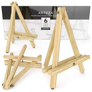 ARTEZA Tripod Easel, Pack of 6, 12 Inches, Natural Pine Wood Finish for Small to Medium Canvases with Non-Slip Legs