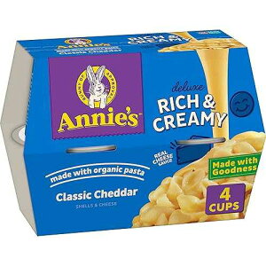 Annie's Annie's HomegrownClassic Cheddar Deluxe Rich and Creamy Microwave Mac & Cheese with Organic Pasta, Single Serve Macaroni & Cheese Cups, 2.6 OZ, 4 Count (Pack of 6)