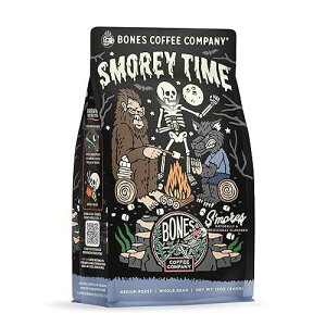Bones Coffee Company S'morey Time, S'mores and Graham Crackers Flavored Coffee, Medium Roast Low Acid Arabica Beans Compatible with Auto drip and French Press Coffee Maker, 12 Oz Whole Bean