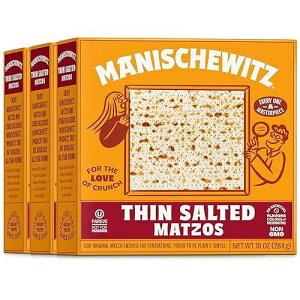 Manischewitz Old Fashioned Thin & Crisp Salted Matzo, 10oz (3 Pack) Airy Crispy Crackers, Non GMO, Kosher (NOT FOR PASSOVER)