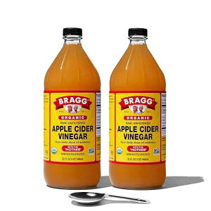 Bragg �I�[�K�j�b�N�����h�߃A�b�v���T�C�_�[�r�l�K�[�A32 �t�ʃI���X (2 �p�b�N) Bragg Organic Apple Cider Vinegar With the Mother- USDA Certified Organic - Raw, Unfiltered All Natural Ingredients, 32 Fl Oz W/Measuring Spoon