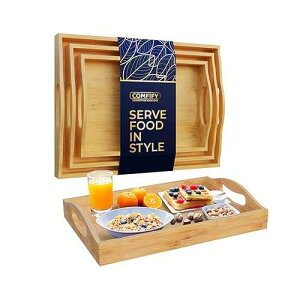 Comfify Set of 3 Bamboo Serving Trays - Ottoman Trays for Entertainment, Food and Decor - Clean, Minimal Design