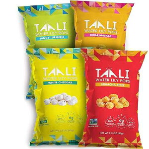Taali 4-Flavor Variety Water Lily Pops (4-Pack) - Roasted Fox Nuts Makhana Snack / Crunchy Indian Healthy Snacks / Protein-rich, Gluten Free, Non GMO / 2.3 oz Multi-Serve Bags