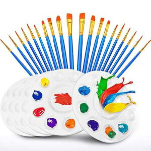 Hulameda Acrylic Painting Set 20 Pcs Nylon Hair Brushes with 6 Pcs Paint Trays for Kids and Adults to Painting or Have a Birthday Painting Party