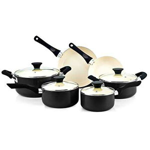 Cook N Home �m���X�e�B�b�N�Z���~�b�N�R�[�e�B���O�������Z�b�g 10 �_ �u���b�N Cook N Home 10 Piece Nonstick Ceramic Coating Cookware Set, Black