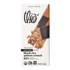Theo Black Rice Quinoa Crunch Organic Dark Chocolate Bar, 85% Cacao, 1 Bar / Vegan, Fair Trade