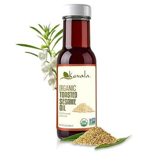 Kevala Organic Toasted Sesame Oil - Cold Pressed and Unrefined Oil for Daily Cooking and Baking, Made with Top Selection Roasted Sesame Seeds, Great for Stir-Fry Vegetables, 8 oz Glass Bottle