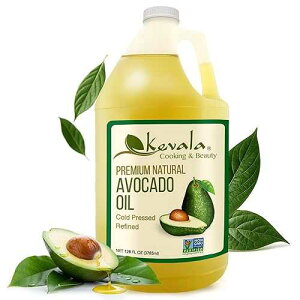 Kevala Avocado Oil - Cold Pressed / Non-GMO Project Verified & Kosher / Multipurpose for High Smoke Point Cooking, Roasting, Sauteing & Skin Moisturizing - Ideal Kitchen Staple - 128 Fl Oz (Pack of 1) Kevala Avoc