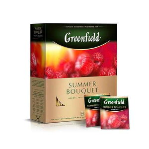 Greenfield Summer Bouquet Herbal Tea - 100 Individually Wrapped Tea Bags - Caffeine-Free Fruit Tea with Hibiscus, Rosehips, and Raspberry - Bright and Fruity Infusion - 7.05 oz