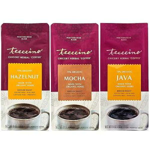 Teeccino Herbal Coffee Variety Pack - Hazelnut, Mocha and Java - Ground Herbal Coffee That's Prebiotic, Caffeine-Free & Acid Free, Dark Roast, 11 Ounce (Pack of 3) Teeccino Herbal Coffee Variety Pack - Hazelnut,