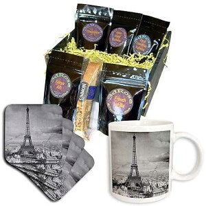 3dRose Eiffel Tower Paris France 1889 Black and White Coffee Gift Basket, Multi