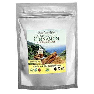 Coconut Country Living's Organic Ground Ceylon Cinnamon 8 oz - True Raw Powdered Cinnamon Bark from Sri Lanka - Premium Grade Mild, Naturally Sweet Spice for Health & Food - Complimentary eBook