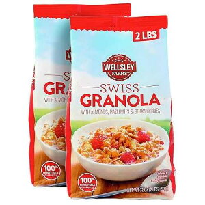 Wellsley Farms Swiss Granola / Made with Real Fruits, Crunchy Oats, Almonds & Hazelnuts / Perfect Addition for Yogurt, Cereal, & Snacks / Favourite High Protein Breakfast / 2 lbs Per Pack