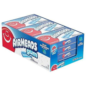 Airheads Candy, Chewing Gum, Blue Rasberry Flavor, Sugar Free, Xylitol, 14 Sticks per Pack, Box of 12 Packs