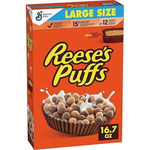 REESE'S PUFFS Breakfast Cereal, Chocolatey Peanut Butter Cereal, Large Size, 16.7 oz