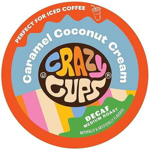 Crazy Cups Decaf Flavored Coffee Pods, Decaffeinated Coconut Caramelicious Flavored Coffee, Single Serve Hot or Iced Medium Roast Coffee for Keurig K Cups Machines, 22 Count