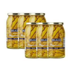 DeLallo Mild Pepperoncini Peppers, 25.5 Ounce Jar 6 Pack, Whole Yellow Pickled Peppers Grown in Greece, 100% Cured, Non-GMO, Packed Fresh