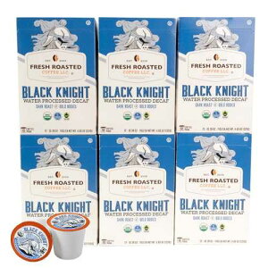 Fresh Roasted Coffee, Organic Black Knight Water-Processed Decaf / USDA Organic, Kosher / Dark Roast / 72 Pods for K Cup Brewers