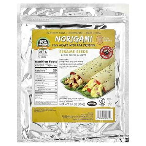 Norigami Egg Wraps with Pea Protein - Sesame Seeds. High Protein, Low Carb, Vegetarian. Thin Healthy Wraps -Certified Kosher, Non-GMO, Gluten Free -NOW Featuring 10 Wraps in a bag. Norigami Egg Wraps with Pea Protein