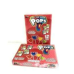 Valentines Day Classroom Exchange Gift / Color Your Mouth Pops 24 Valentine Cards & 24 Lollipops Flavored Candies / Teachers Card / Kids DIY DayCare Sunday School Homeschool Art Projects Part Meet Novelty Valentines Day