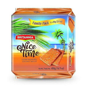Britannia Nice Time 16.9oz (480g) - Delicious Coconut Biscuit Crunchy - Kids Favorite Breakfast & Tea Time Snacks (Pack of 6 * 80)