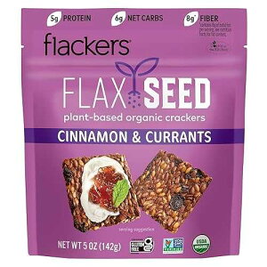 Flackers Organic Flax Seed Crackers Cinnamon & Currants, 5 Ounce 1 Pack, Gluten Free, Non GMO, Vegan, Naturally Sweet