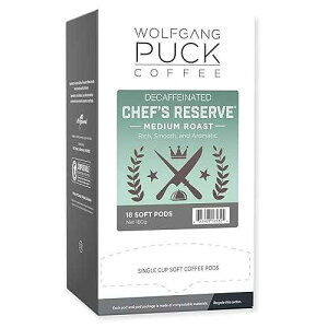 Wolfgang Puck Coffee, Decaf Chefs Reserve, 9.5 Gram Soft Pods, 18 Count (Pack of 6)