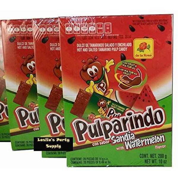 Pulparindo ホット&ソルテッド タマリンド パルプ キャンディ スイカ風味、20 ct ボックス (3 個パック) De La Rosa Pulparindo Hot and Salted Tamarind Pulp Candy with Watermelon Flavor, 20 ct box (Pack of 3)