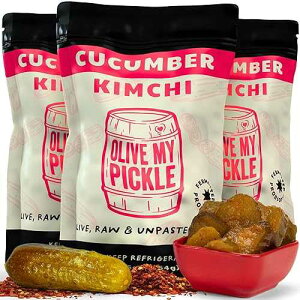 Olive My Pickle Kimchi Fermented - 48 oz / 3-Pack of Probiotic Cucumber Vegan / Fresh Korean Kimchi with Natural Probiotics for Gut Health - Perfect for Ramen & Spicy Noodles