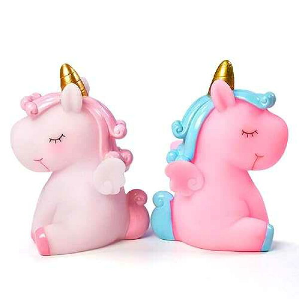 Rayberro Unicorn Birthday Cake Topper, 2 Pack Unicorn Figurines Cake Toppers Cupcake Dessert DIY Decoration Accessories Home Decor Statues Desktop Ornaments Baby Shower Toy Birthday Gifts for Girls Boys