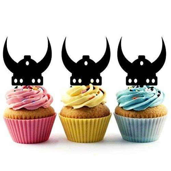 バイキング ヘルメット シルエット アクリル カップケーキ トッパー 12 個 Whimsical Practicality Viking Helmet Silhouette Acrylic Cupcake Toppers 12 pcs