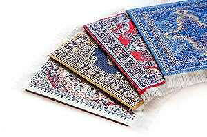 FOLIO by fun-n-nuf inc. Oriental Carpet Coasters (Set of 4) Assorted Designs - Rug Table Coasters ? Oriental Design Fabric Carpet Drink Mats. Perfect Cloth Fabric Cork Back Coaster is The Perfect Housewarming Present