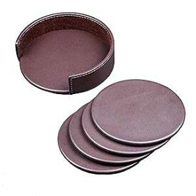Dacasso チョコレートブラウンレザー ラウンドコースター4枚セット Dacasso Chocolate Brown Leather 4 Round Coaster Set