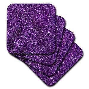 3dRose �t�������p�[�v�� �L���L���R�[�X�^�[ �\�t�g 4���Z�b�g 3dRose Florene Purple Sparkle Like Coaster, Soft, Set of 4