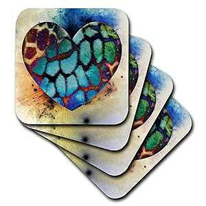 3dRose CST_38478_1 F̐F Lvg n[g  A[g \tgR[X^[ 4Zbg 3dRose CST_38478_1 Colors of The Universe Giraffe Print Heart Animals Art Soft Coasters, Set of 4