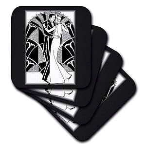 3dRose �A�[���f�R �_���V���O �J�b�v�� - �\�t�g �R�[�X�^�[�A4 �Z�b�g (CST_41536_1) 3dRose Art Deco Dancing Couple-Soft Coasters, Set of 4 (CST_41536_1)