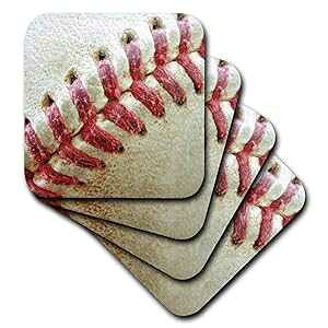 3dRose cst_47841_1 싅\tgR[X^[̃N[YAbvbhV[A4 Zbg 3dRose cst_47841_1 Close-Up Red Seams on Baseball-Soft Coasters, Set of 4