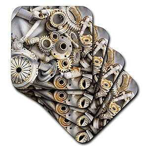 3dRose CST_45007_2 �X�`�[���p���N ���X�e�B �p�[�c �\�t�g �R�[�X�^�[ 8 �Z�b�g 3dRose CST_45007_2 Steampunk Rusty Parts Soft Coasters, Set of 8