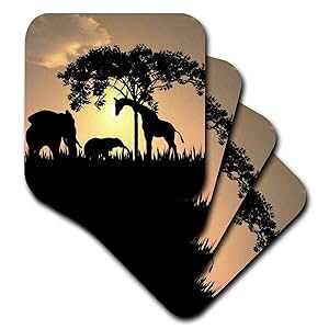 3dRose cst_48979_1 African Safari Silhouette-Soft Coasters, Set of 4