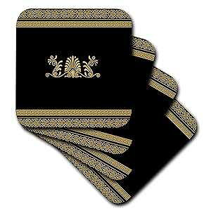 3dRose CST_56709_3 S[fCG[ƃubŇÑMV̑XpCƃV̗t NVbN MV L[ Z~bN ^C R[X^[ (4 Zbg) 3dRose CST_56709_3 Golden Yellow and Bl