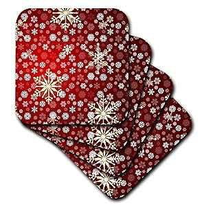3dRose Red and White Christmas Snowflakes - Winter Art - Ceramic Tile Coasters, Set of 4 (CST_59045_3)