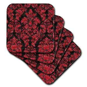 3dRose cst_62562_1 rNgA bh N ubN _}XN \tg R[X^[A4 Zbg 3dRose cst_62562_1 Victorian Red N Black Damask-Soft Coasters, Set of 4